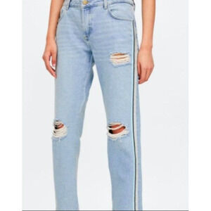 Zara Glitter Jeans Distressed Ripped Button Fly Light Blue Size 8 Z1975 Denim